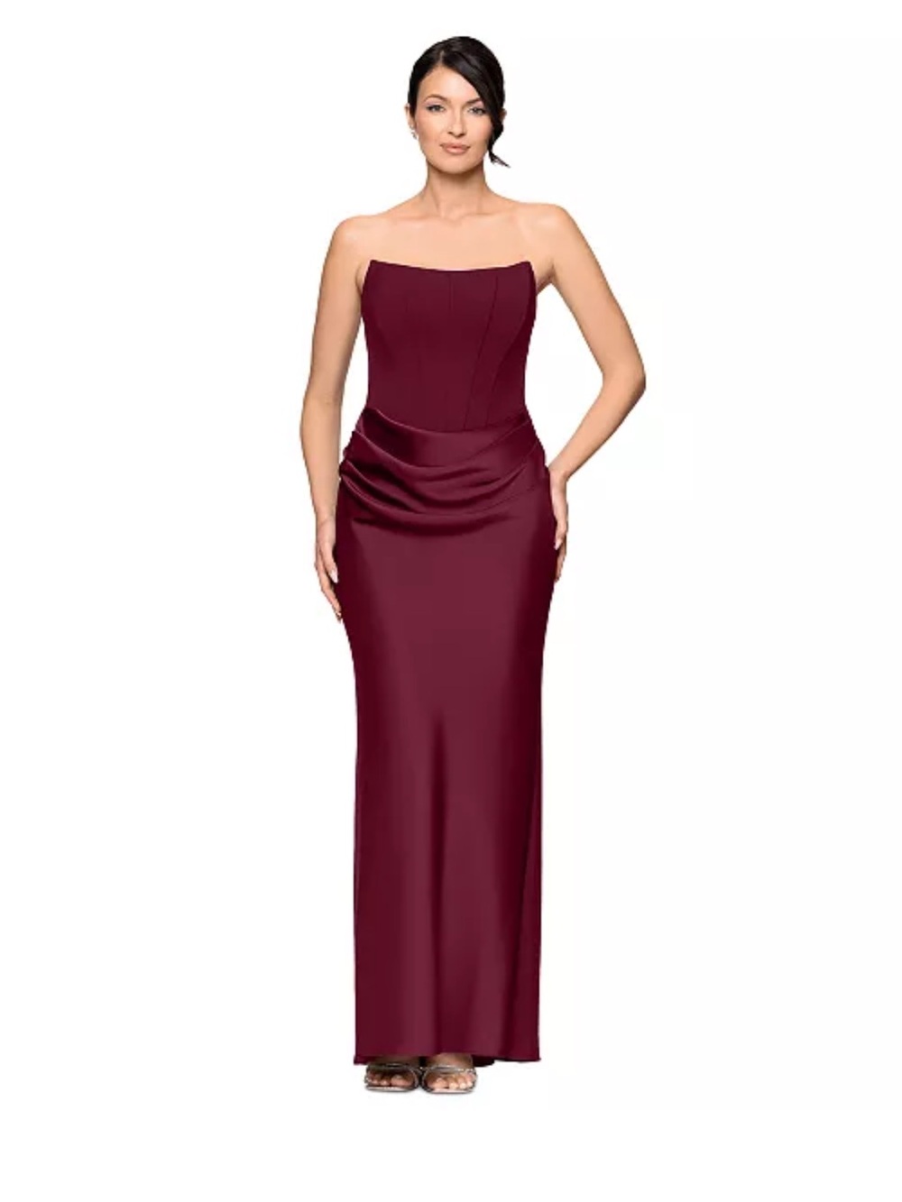 Betsy & Adam Wine Strap Dress with Draped Front